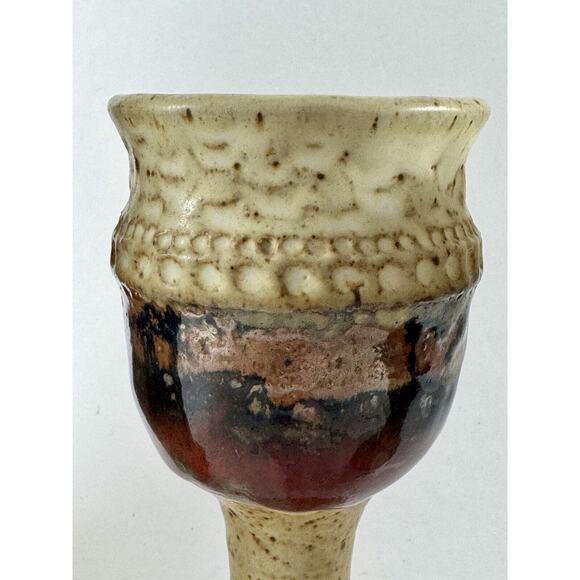 Leon Kula Studio Art Pottery Stoneware Decanter 2 Wine Goblets Signed Vintage - Picture 3 of 8